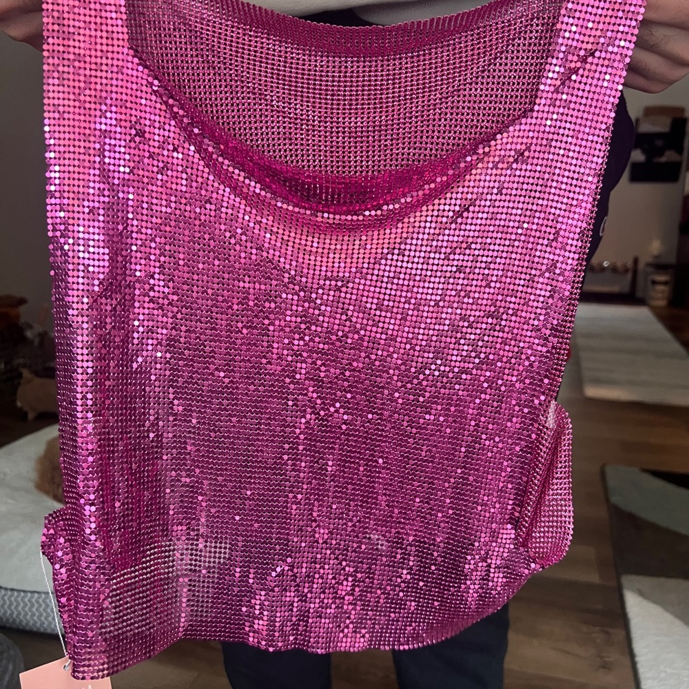 Pink Sequin Tank Top - Women's Sparkle Party Top